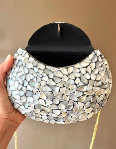 Mosaic Glamorous Metallic <b>Gold</b> Velvet Sequins Women <b>Clutch</b> Designer Party Purse Classic Casual Eco-Friendly From INDIA - Product Image 2