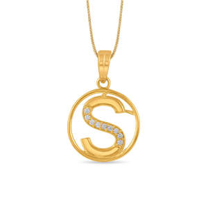 Studded S <b>Alphabet</b> Gold Pendant Necklace - Product Image 3