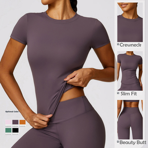 Abbigliamento sportivo traspirante personalizzato da donna t-shirt a manica corta Slim Fit Yoga Set di Leggings da donna <span class=keywords><strong>Sexy</strong></span> di alta qualità - Product Image 2