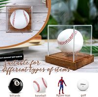 Base en bois clair Cube support de Baseball autographe Baseball support boîte carré acrylique Baseball vitrine avec porte-anneau en plexiglas