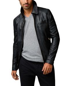 Veste en cuir classique pour homme avec fermeture éclair sur le devant et col à boutons-pression - Design durable et intemporel Veste en cuir pour homme - Product Image 1