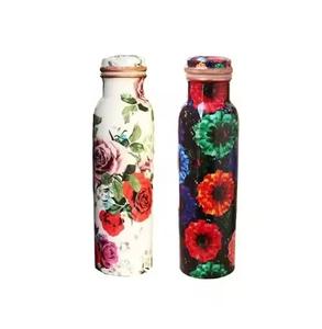 Botella de agua de cobre puro con estampado de esmalte de rosa, vasos disponibles con tamaños personalizados, botella beneficiada para la salud disponible para la venta - Product Image 5