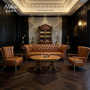 Canapé Chesterfield de luxe en <span class=keywords><strong>cuir</strong></span> capitonné, classique 3 places avec roulettes en laiton et garniture cloutée, pour salon, club ou bar - Product Image 4
