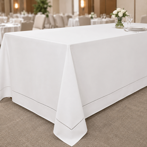 Wholesale White Polyester Hemstitch Rectangular <b>Tablecloth</b> <b>for</b> Restaurant Wedding Banquet Events - Product Image 1