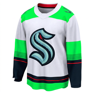 Maillot de hockey blanc des Seattle Kraken, unisexe, manches longues, col en V, logo imprimé numériquement, multi-positions, respirant, antibactérien, été - Product Image 4