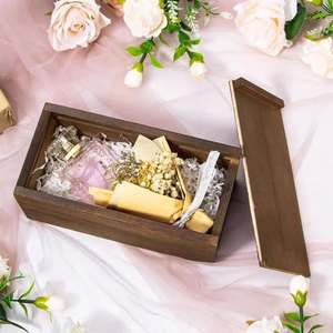 Caja de almacenamiento de madera con tapa deslizante, caja de recuerdo de madera de pino de color marrón oscuro para organizadores de escritorio de memoria y decoraciones para el hogar - Product Image 2