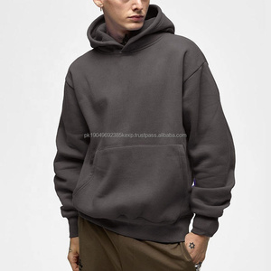 Sudadera con capucha extragrande de algodón grueso 100% algodón para hombre, estilo urbano, con logotipo personalizado OEM, hombros caídos, lisa y pesada - Product Image 4