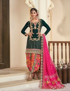 Kalamkari Heavy Chinon Seda Bordado e Impresión Digital Diseñador Colección Fiesta Salwar Kameez Indio - Product Image 4