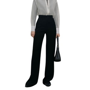 Queen's Elegant High Fashion Pantalones de pierna recta de seda para mujer Estilo minimalista Transpirable Frente plano ODM Colección de verano XS - Product Image 1