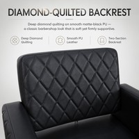 Fauteuil de Barbier Noir Matelassé Diamant avec Relevage Hydraulique, Base Carrée Chromée, Chaise de Coiffure Professionnelle