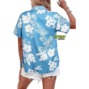 CATCHY GEARS เสื้อคู่รักแขนสั้นพิมพ์ลายดอกไม้ชายหาดฤดูร้อนสำหรับผู้ชาย/ผู้หญิง ผ้าทวิลล์ผสมสแปนเด็กซ์/โพลีเอสเตอร์ แห้งเร็ว ทรงหลวม - Product Image 2