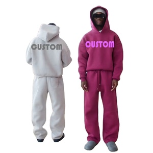 Logotipo personalizado 600 GSM 100% algodón polar estilo totalmente holgado Unisex sudaderas con capucha Jogger conjunto chándal para hombres transpirable Fitness verano - Product Image 1