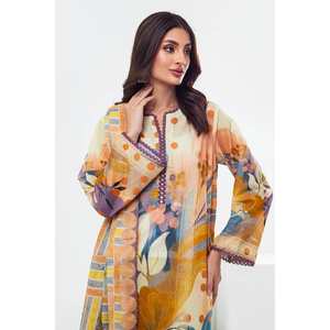 Ensemble 3 pièces orange non cousu pour femme, longueur genou, en tissu lawn, avec décorations diamantées, pour événements et occasions, taille XS, offre ODM - Product Image 1