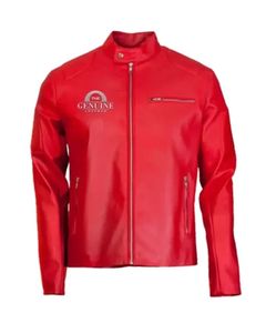 Elegante chaqueta de cuero motorista roja - Product Image 1