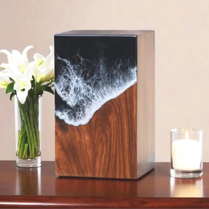 Ocean Wave Wooden Cremation Urn Handcrafted Resin Art <b>Memorial</b> <b>Keepsake</b> Decorative Cremation Urn for Ashes - Product Image 5