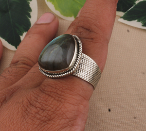 Agate naturelle bague de réglage de lunette vintage en argent sterling 925 bijoux faits à la main bague de déclaration pour les femmes mariage - Product Image 3