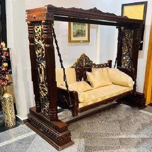 Jhula pliable en teck sculpté à la main, style indien royal, décoration intérieure pour salon, finition brun foncé, Australie - Product Image 1