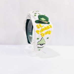 Bandeau perlé, superbes feuilles de trèfle ornées, bandeau artisanal, fournisseurs pour la Saint-Patrick, perles, broderie à la main, bandeau - Product Image 1