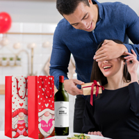 Bolsas de Regalo de Papel para Vino sin Marca para el Día de San Valentín, con Asas de Cuerda, Estampado de Corazón, Impresión Digital, Hechas en China, para Botellas de Champán