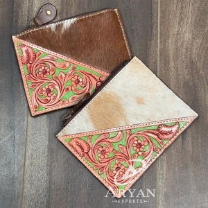 2025 New Arrival Real Handcrafted Hand Tooled Leather Coin Purse and Card Holder Wallet Genuine Cowhide Leather Purse for Women - Product Image 1