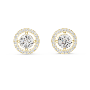 CLASSIC HALO EARRING SET 18KT YELLOW GOLD Rhodium Plated LAB GROWN DIAMONDS Side Stone IGI Certified LUXURY Everyday Wear - Product Image 3
