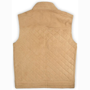 Gilet en cuir de motard respirant pour homme, couleur chair, en peau de mouton véritable, avec capuche et surpiqûres en losange, coupe ajustée, collection hiver 2025 - Product Image 5