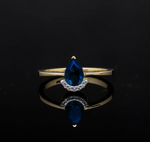 แหวนเพชรทรงบริลเลียนต์ทองคำ 14K สีเหลืองสำหรับผู้หญิง ดีไซน์คลาสสิกทันสมัย ประดับเพชรธรรมชาติแบบฮาโลครึ่งวง ชุบโรเดียม - Product Image 1