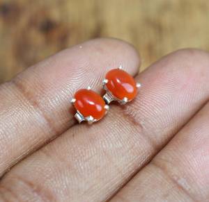 925สีแดงคาร์เนเลี่ยนต่างหูเม็ดเดี่ยวสีเงินสเตอริ่งอัญมณีธรรมชาติของขวัญแต่งงานวินเทจ - Product Image 4