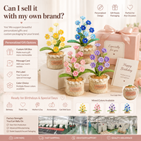 Tanaman Forget-Me-Not Rajutan Benang Katun Buatan Tangan dalam Pot, Dekorasi Meja untuk Rumah Kantor, Semua Musim, Grosir Kustom