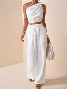 ชุดเซ็ต 2 ชิ้นสำหรับผู้หญิง เสื้อสายเดี่ยวแฟชั่นสีพื้น & กางเกงขายาวทรงกว้างผูกโบว์ด้านหน้า ผ้าถัก ยาวพิเศษ ของขวัญสำหรับเธอ - Product Image 3