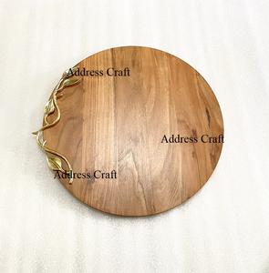 Planche à fromage en bois d'acacia sur mesure en gros, design de feuille de laiton, poignée en bois, planche à charcuterie rectangulaire, planche à découper - Product Image 5