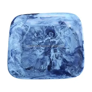 Fabrication de plateaux carrés en résine motifs ondulations Aqua blanc pour servir des fruits dans les hôtels, les maisons Plateau en résine pour repas fins - Product Image 2