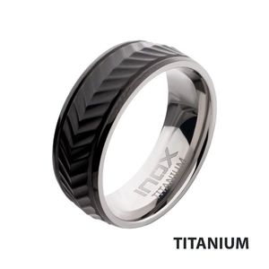 INOX Comfort Fit Chevron <b>Ring</b> Black IP Titanium Matte Finish for Wedding - Product Image 1