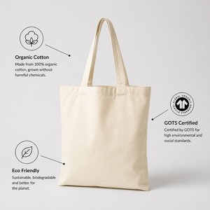 Sac fourre-tout en toile de coton biologique, écru naturel, premium, épais, écologique, réutilisable, pour courses, personnalisable, fabriqué en Chine - Product Image 5