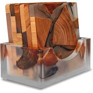 Premium Quality Customizable Square & Round <b>Epoxy</b> Wood Resin Coaster Set Classic Style Mats & Pads - Product Image 2