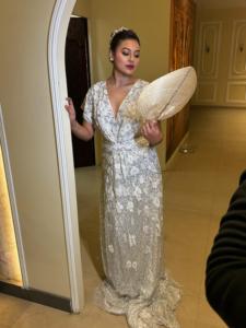 Elegante Borgoña A-Line tul correa de espagueti vestido de cóctel de noche bordado a mano piedras cuentas Lycra lentejuelas antiestático - Product Image 4