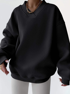 Sweat-shirt à col rond beige surdimensionné pour femme, coupe ample, pull décontracté, broderie 3D, manches longues en polaire douce, haut confortable et élégant - Product Image 6