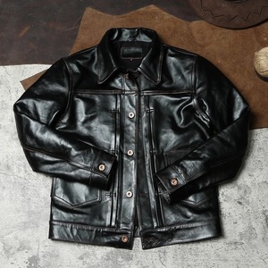 Livraison gratuite US classique décontracté en cuir véritable veste hiver hommes Vintage noir peau de mouton toile Safari manteau rétro 506 - Product Image 2