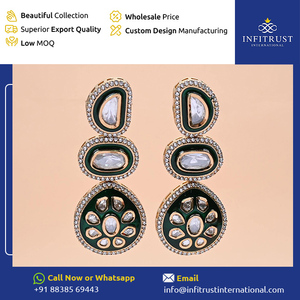 Meilleure qualité en argent sterling 925 fait de belles boucles d'oreilles Polki ethniques pour femmes d'origine indienne - Product Image 2