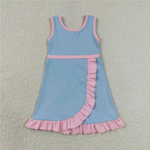 Vestido Mini sin Mangas para Niñas, Estilo A-Line con Volantes, Estampado, Transpirable, Lavable, Estilo Preppy para Verano, Ideal para Yoga - Product Image 4