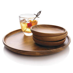 Plateau rond en bois d'acacia plateau de service assiette à dîner ustensiles de cuisine décor à la maison durable bois dur naturel cuisine salle à manger décor - Product Image 4