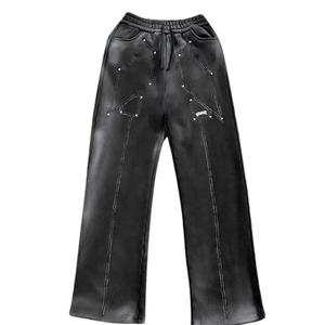 Vente en gros de survêtements délavés à l'acide noir avec logo imprimé personnalisé pour hommes Streetwear survêtements très exigeants pour l'hiver respirant - Product Image 3