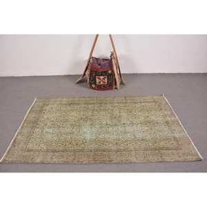 Tapis turc vintage grande surface 3.8 X 6.4ft classique vert Beige Patchwork Design fait main laine Latex pour couloir chambre décor - Product Image 3