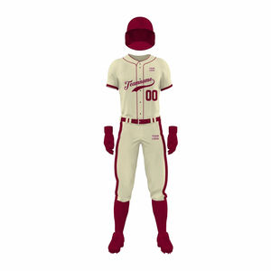 Retro Full Baseball Uniform Set /Maroon Stitched Jersey & Pants Custom Full Sublimation Throwback Teamwear with Cap & <b>Socks</b> - Product Image 2
