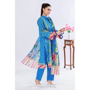 Conjunto de traje de tela estampada sin coser de 3 piezas azul para mujer - Product Image 5