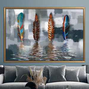 Printed <b>Canvas</b>: Abstract Feather Wall Art, Modern Luxury Decor,1P:Gold <b>Framed</b> - Product Image 1