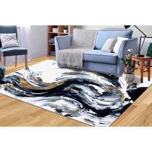 Tapis en marbre blanc et noir : Tapis d'appoint moderne et scintillant, tapis doux non tissé - Product Image 3