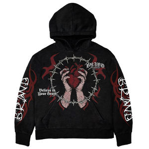 เสื้อฮู้ดดี้ผ้าฝ้ายเฟรนช์ฟลีซ 460gsm แบบสั่งทำพิเศษ พิมพ์ลาย 3 มิติ สไตล์วินเทจ ทรงโอเวอร์ไซส์ ล้างสีแบบแอซิดวอช ทรงบ็อกซี่ ตัดสั้น ไซส์ XL ประดับด้วยคริสตัล - Product Image 5