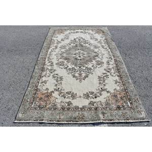 Tapis Vintage Beige Vert Laine 5.2 X 9ft À La Main Turc Rectangle Tapis Patchwork Conception pour Salon Chevet Latex Soutenu - Product Image 1