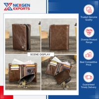 Kualitas Luar Biasa Desain Menarik Dompet Kartu RFID Kulit Vintage Pria dengan Penutup Tombol Pendek untuk Slot Kartu
